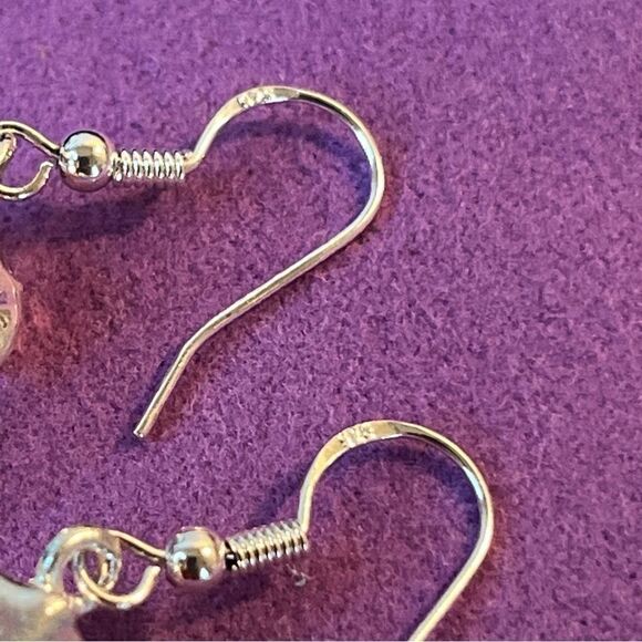 Clear Crystal Quartz Silvertone Point Earrings In Sterling Silver Hooks - Picture 8 of 11